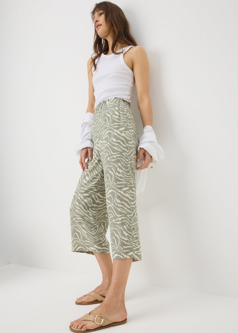 Sage Green Zebra Print Cropped Trousers