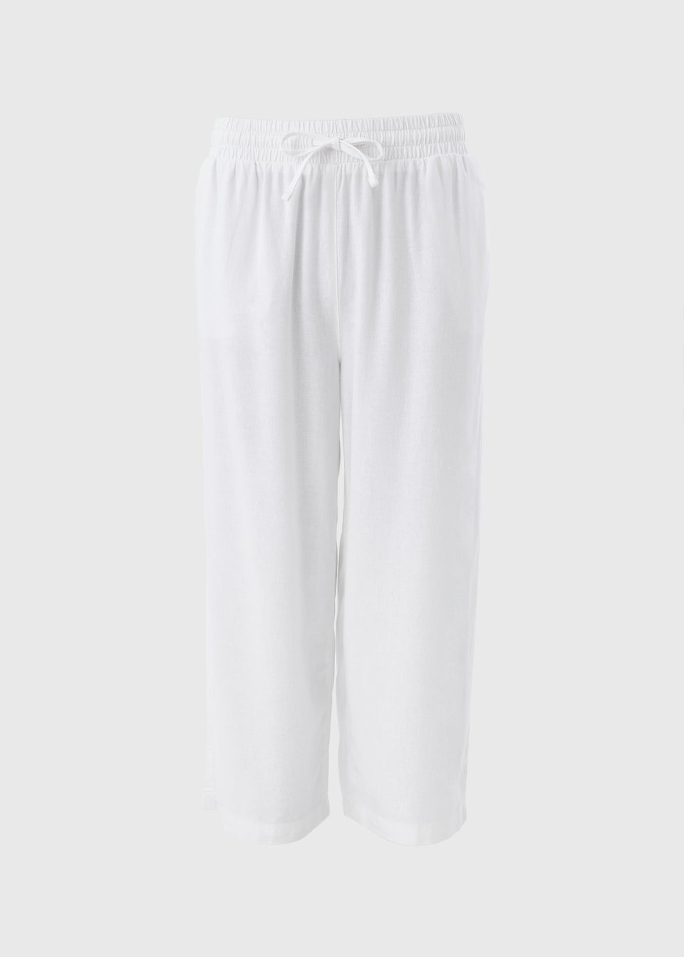 White Linen Blend Wide Cropped Trousers