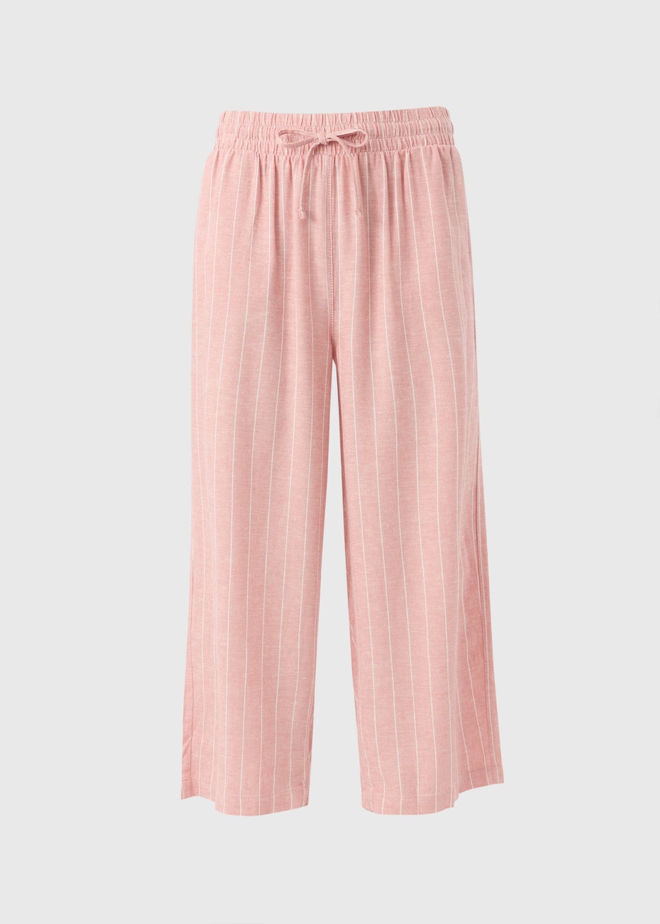 Pale Pink Linen Blend Stripe Wide Leg Cropped Trousers