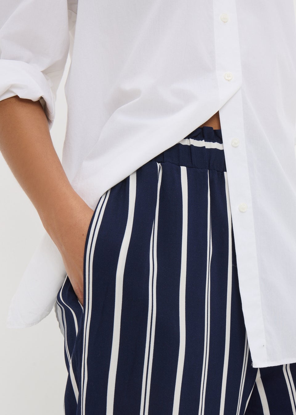 Navy Stripe Cropped Trousers