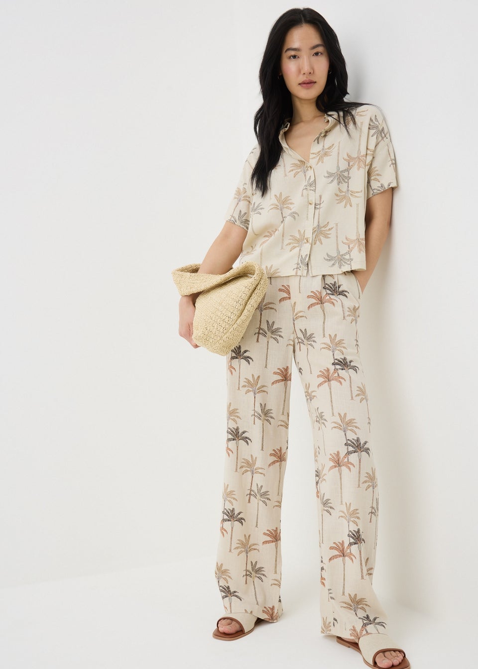 Stone Palm Linen Blend Wide Leg Trousers