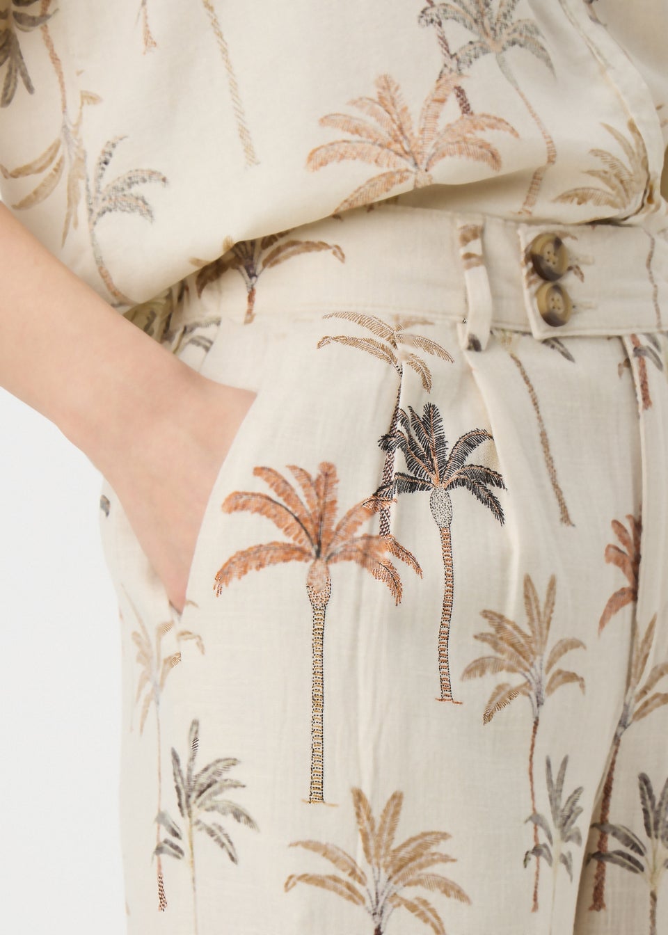 Stone Palm Linen Blend Wide Leg Trousers