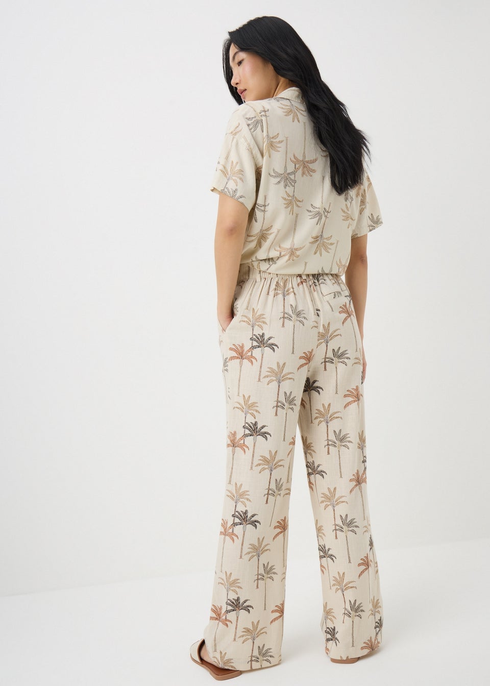 Stone Palm Linen Blend Wide Leg Trousers