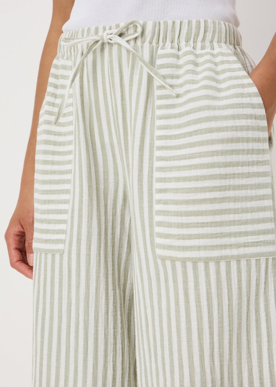 Sage Stripe Double Cloth Crop Trousers