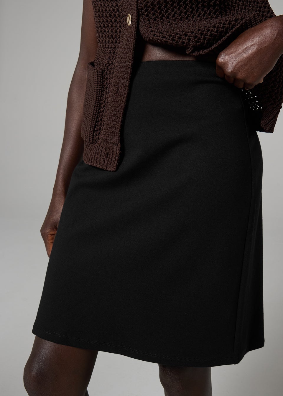 Black Ponte Knee Length Skirt