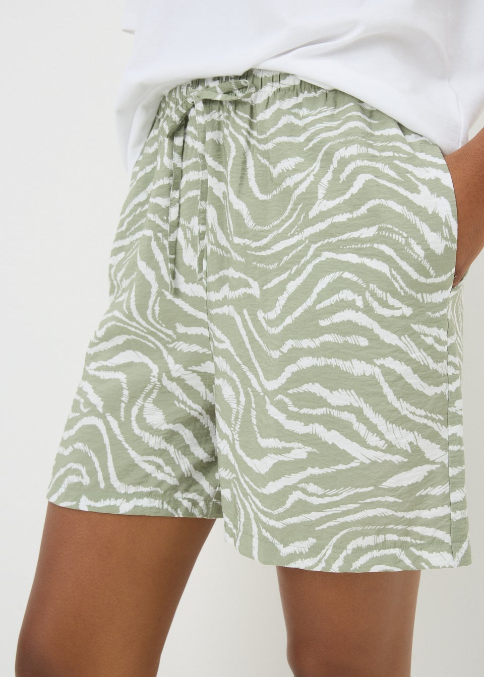 Green Zebra Print Textured Shorts