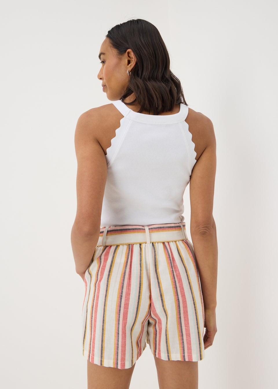 Pink Stripe Linen Blend Tie Shorts