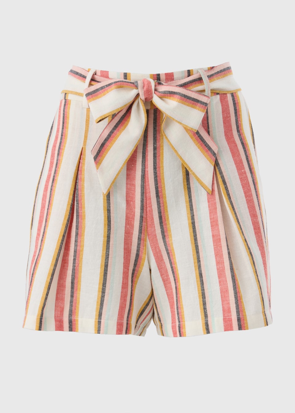 Pink Stripe Linen Blend Tie Shorts
