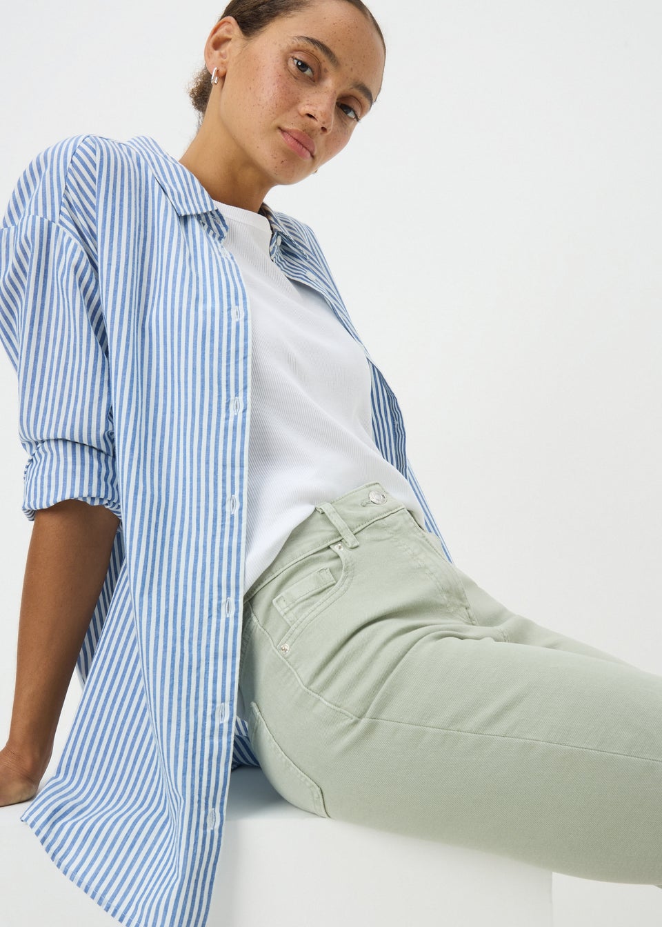 April Green Denim Knee Shorts