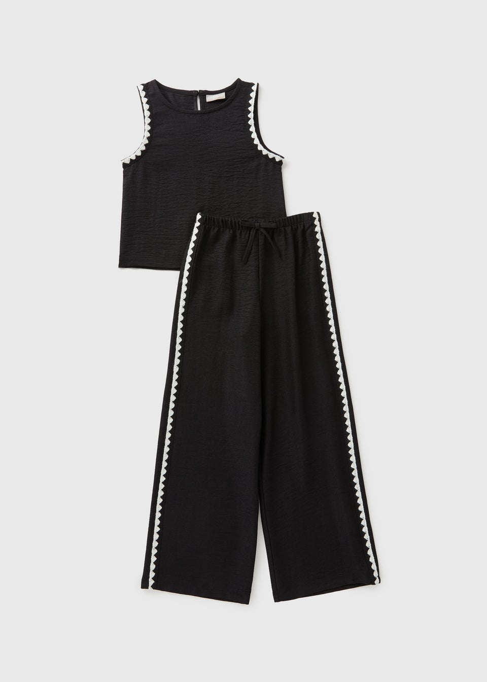 Girls Black Scalloped Top & Trousers Set (7-15yrs)