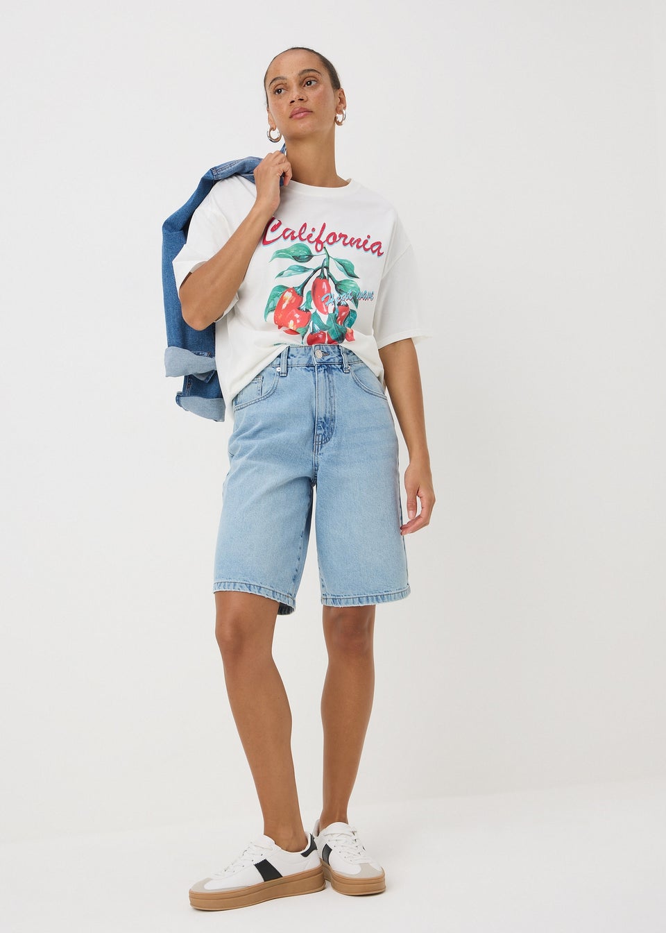 Blue Lightwash Relaxed Knee Length Shorts