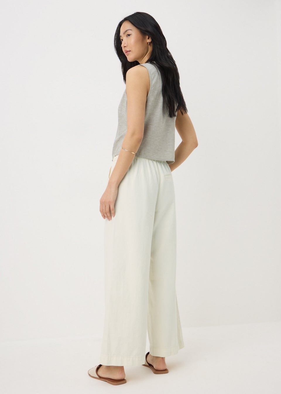 Ecru Crop Wide Leg Trousers