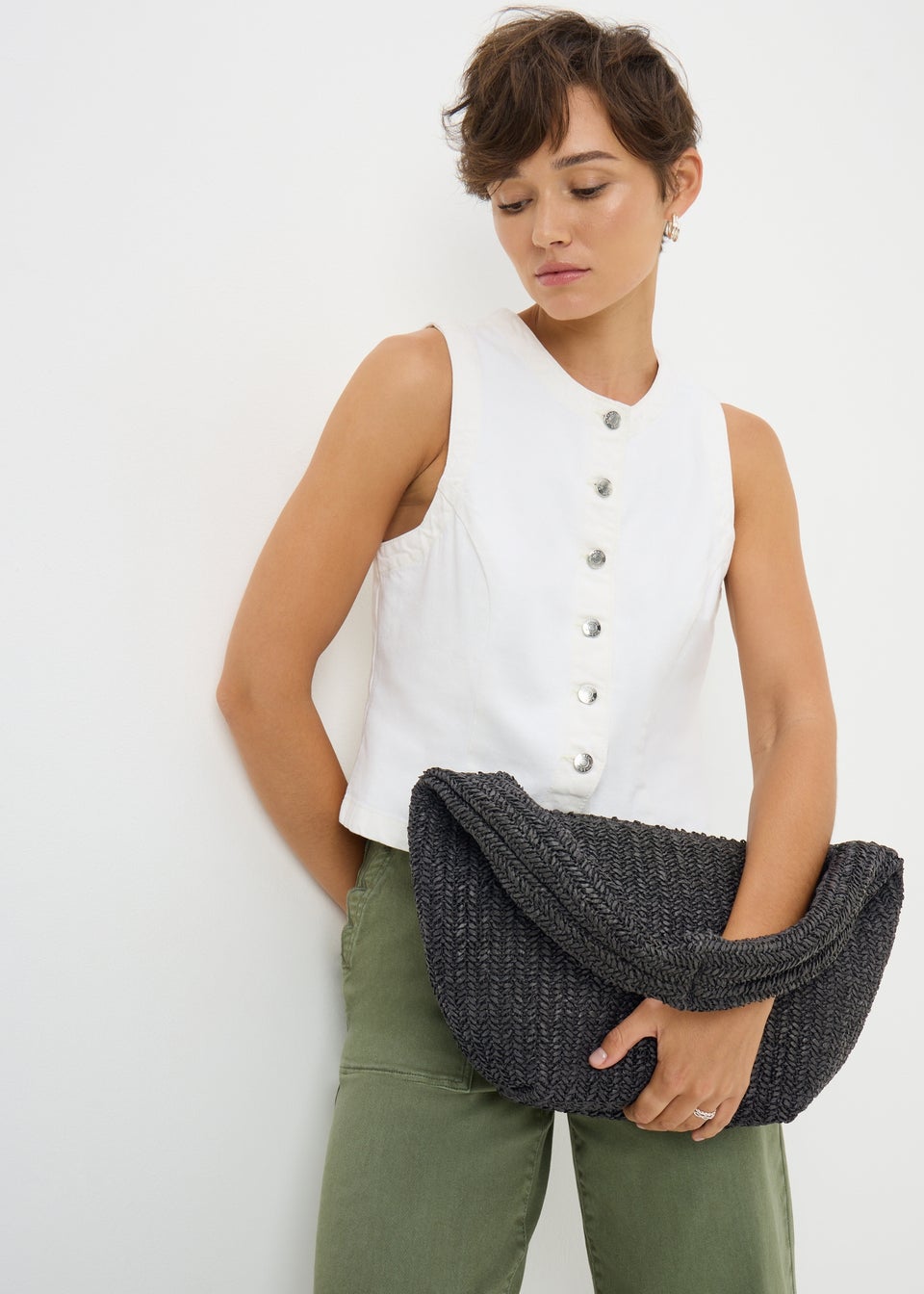 Black Straw Shoulder Bag