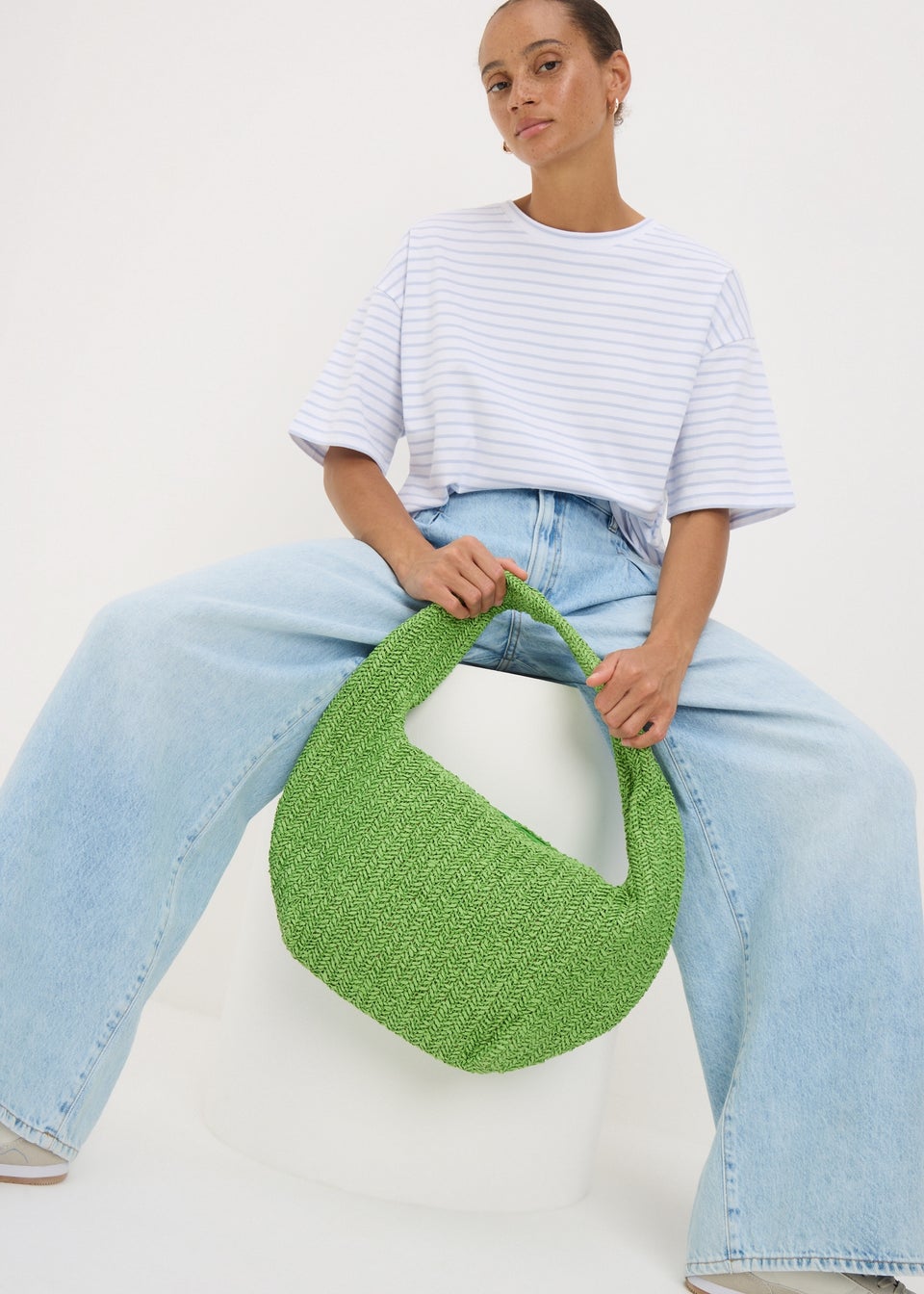 Green Straw Shoulder Bag