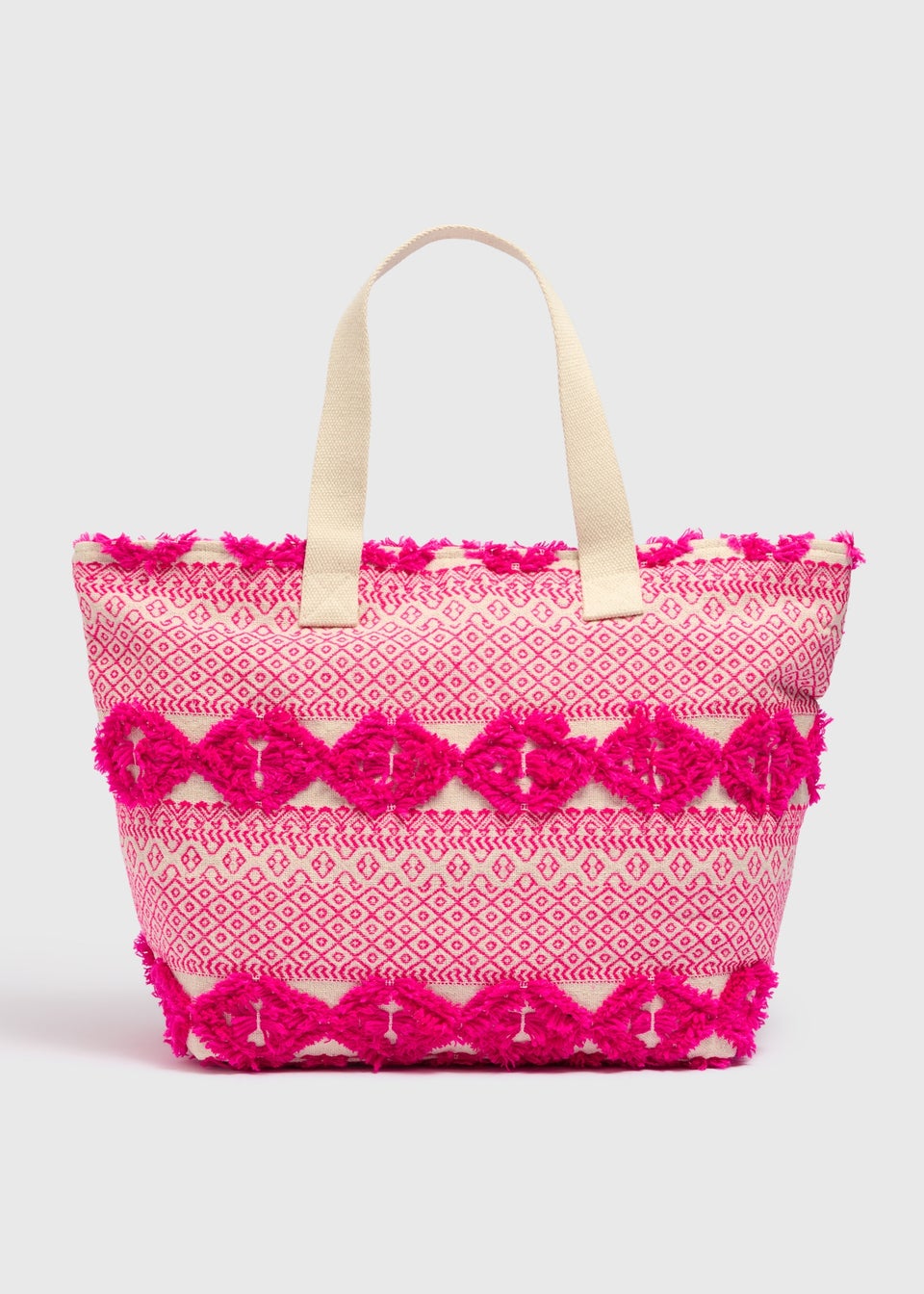 Pink Jacquard Beach Bag