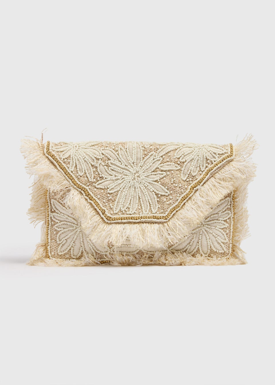 Cream Beaded Clutch Bag