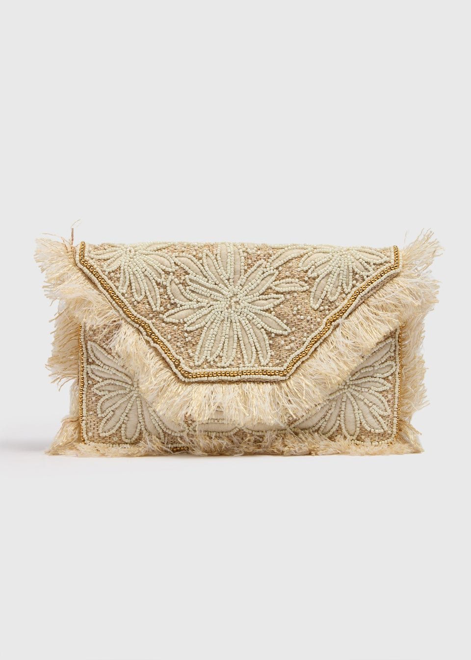 Cream Beaded Clutch Bag