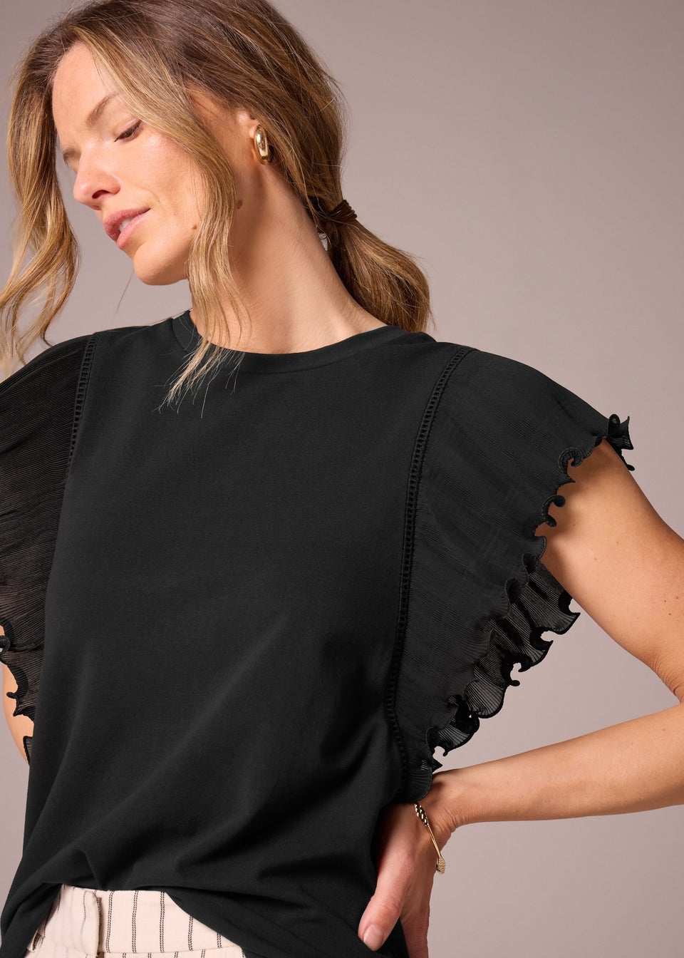 Et Vous Black Frill Sleeve T-Shirt