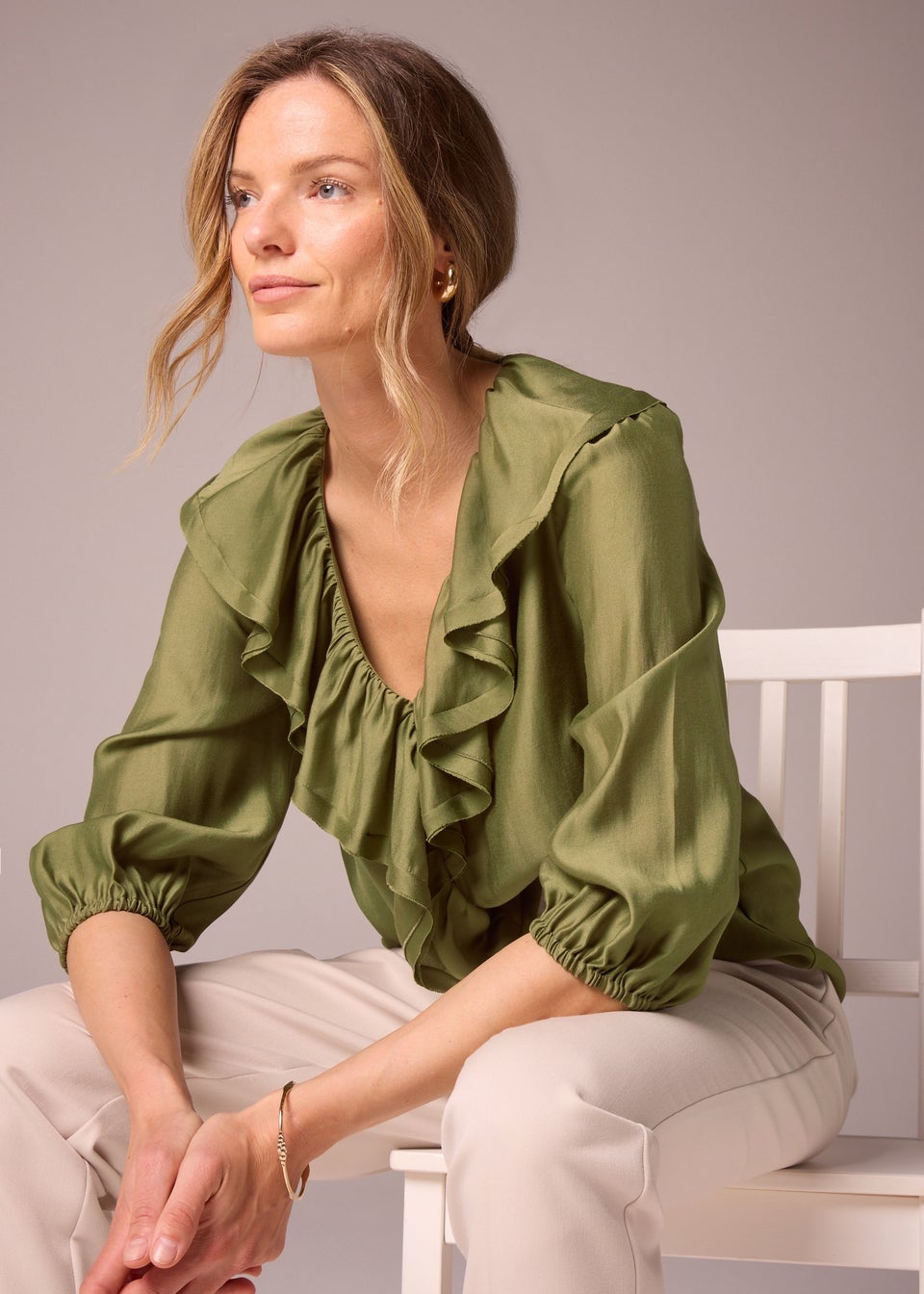 Et Vous Khaki Frill Blouse