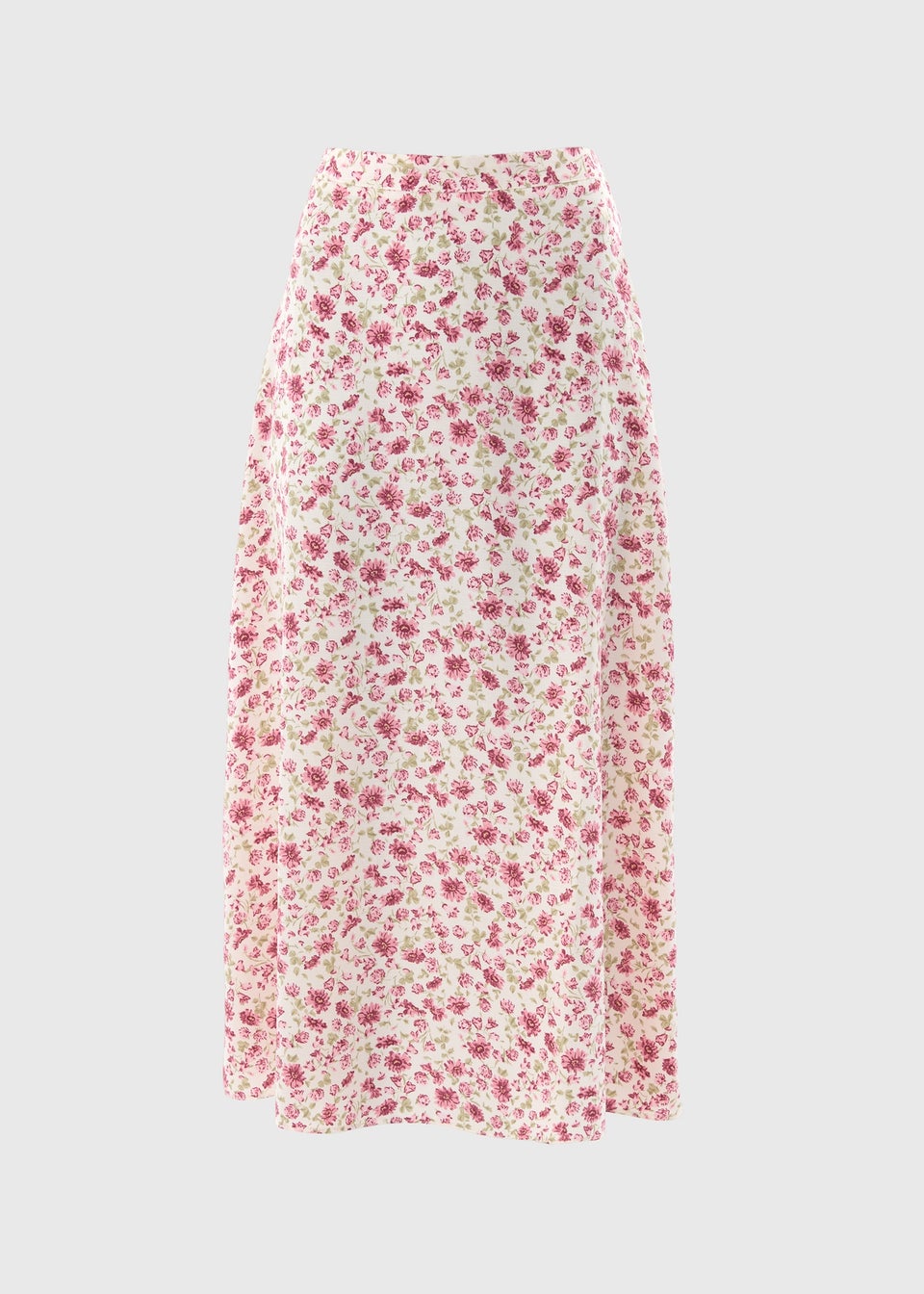 Pink Floral Flared Hem Midi Skirt