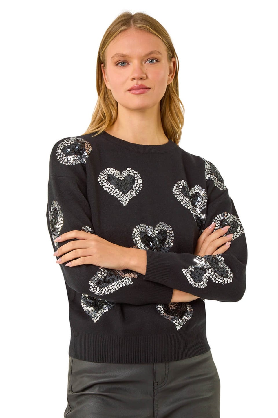 Roman Black Heart Sequin Detail Knit Jumper