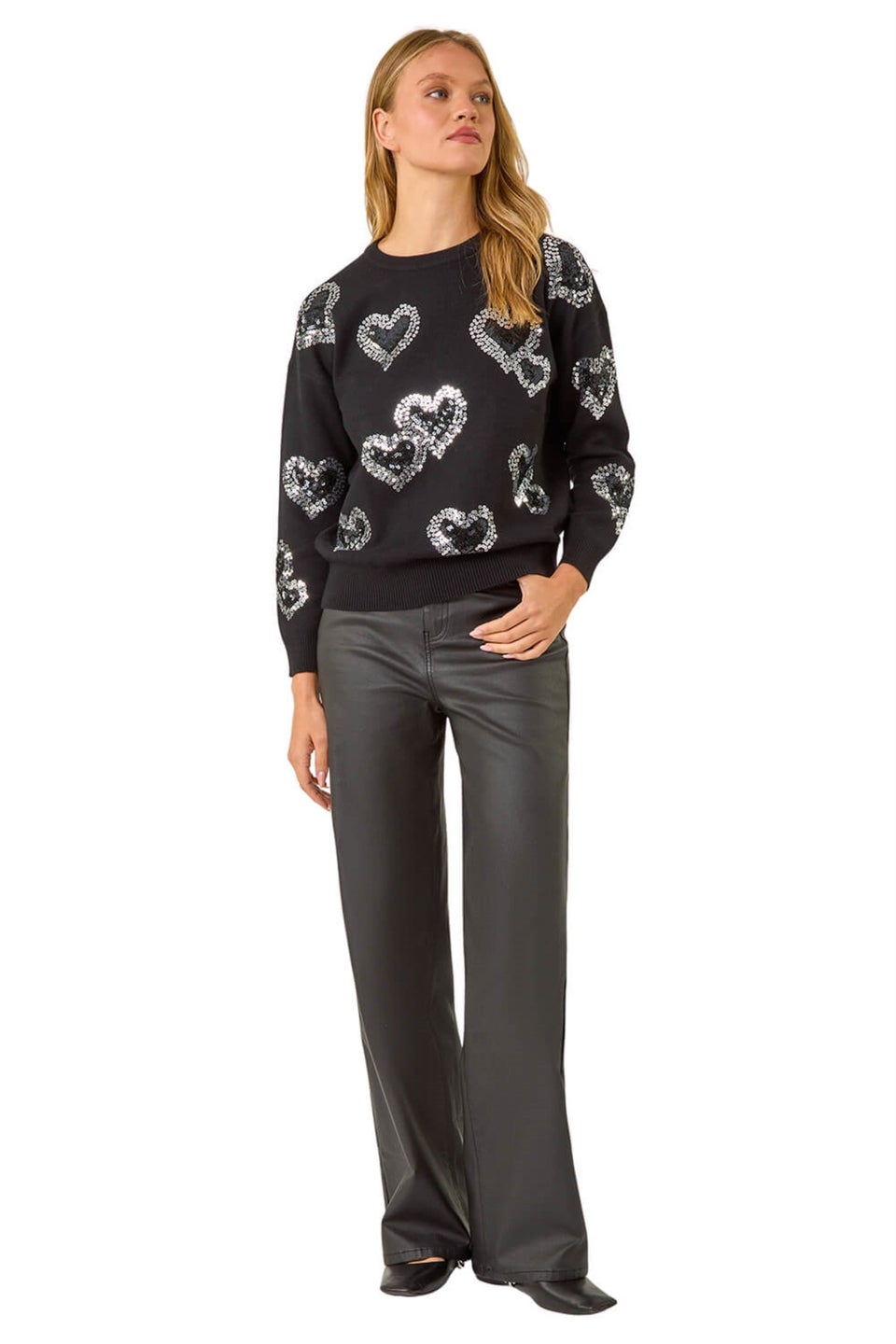 Roman Black Heart Sequin Detail Knit Jumper