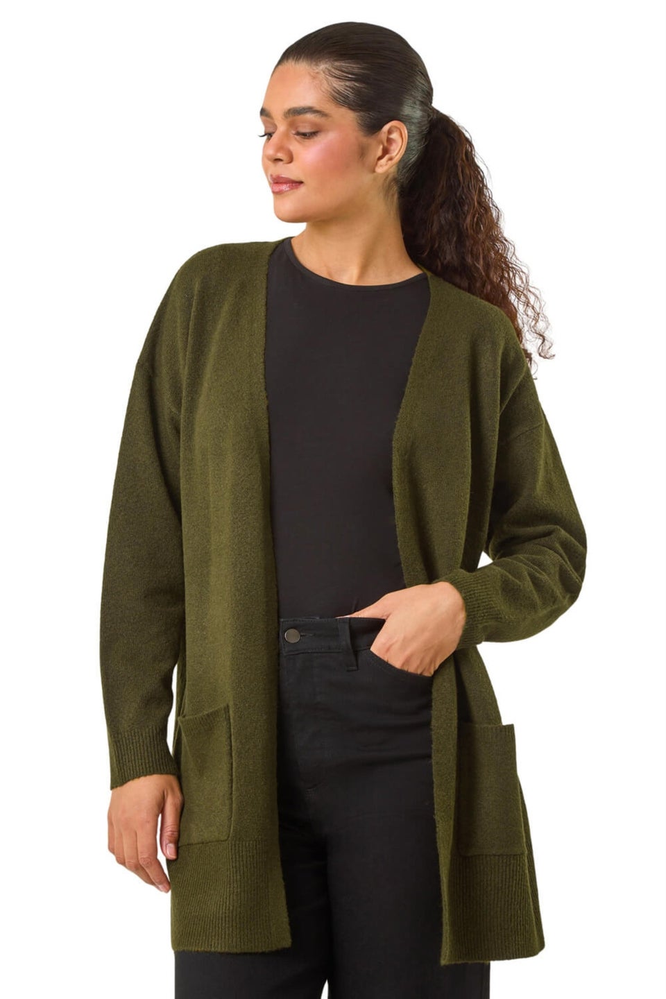 Roman Khaki Soft Knit Longline Cardigan