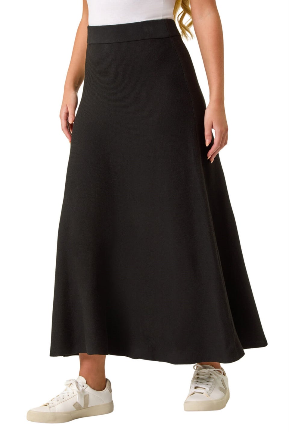 Roman Black Petite Stretch Knitted Midi Skirt