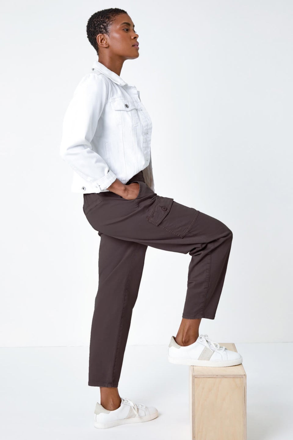 Roman Chocolate Casual Cargo Stretch Trousers