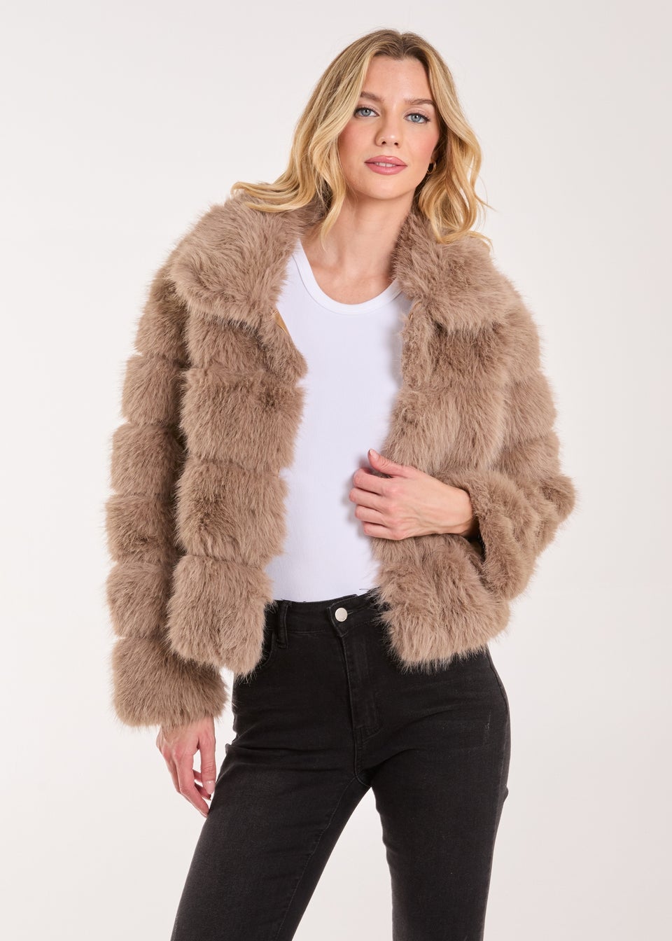 Pink Vanilla Brown Cropped Fur Pelted Jacket