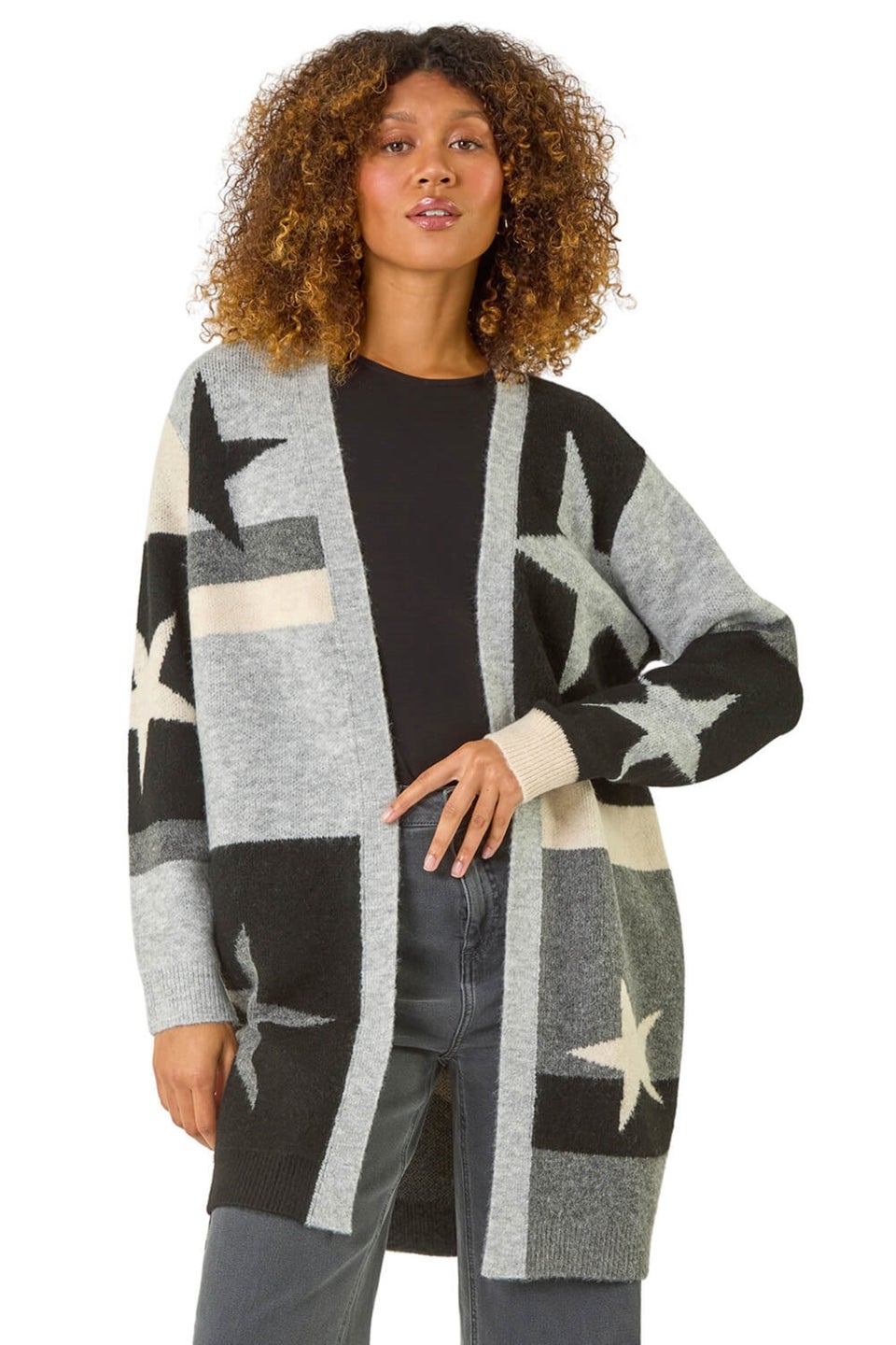 Long star print cardigan sale