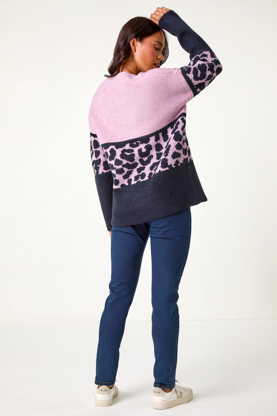Roman Lilac Petite Animal Colourblock Stretch Jumper