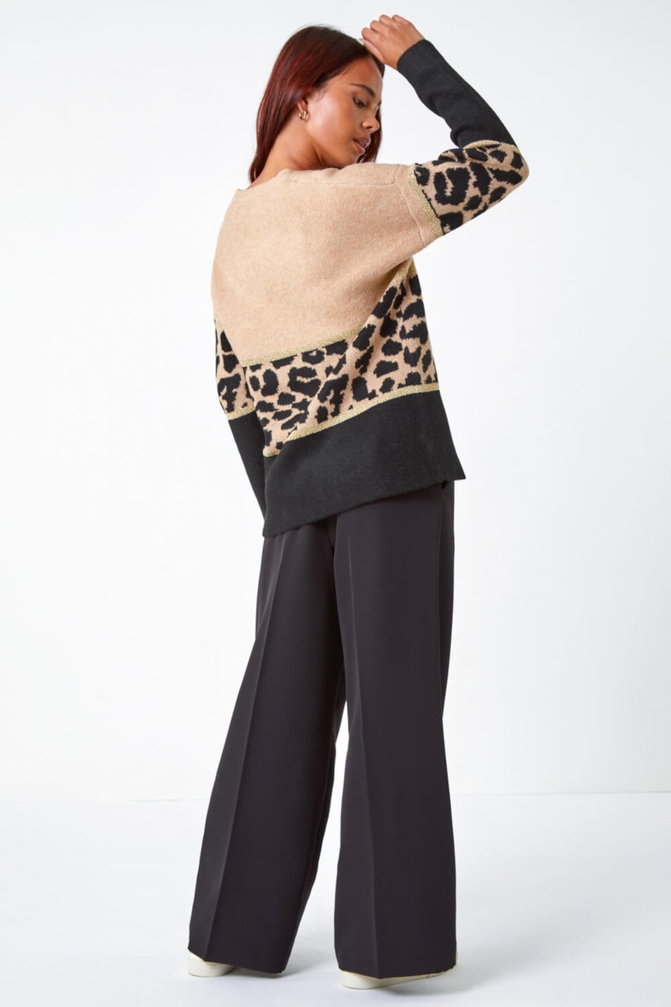 Roman Camel Petite Animal Print Colourblock Jumper