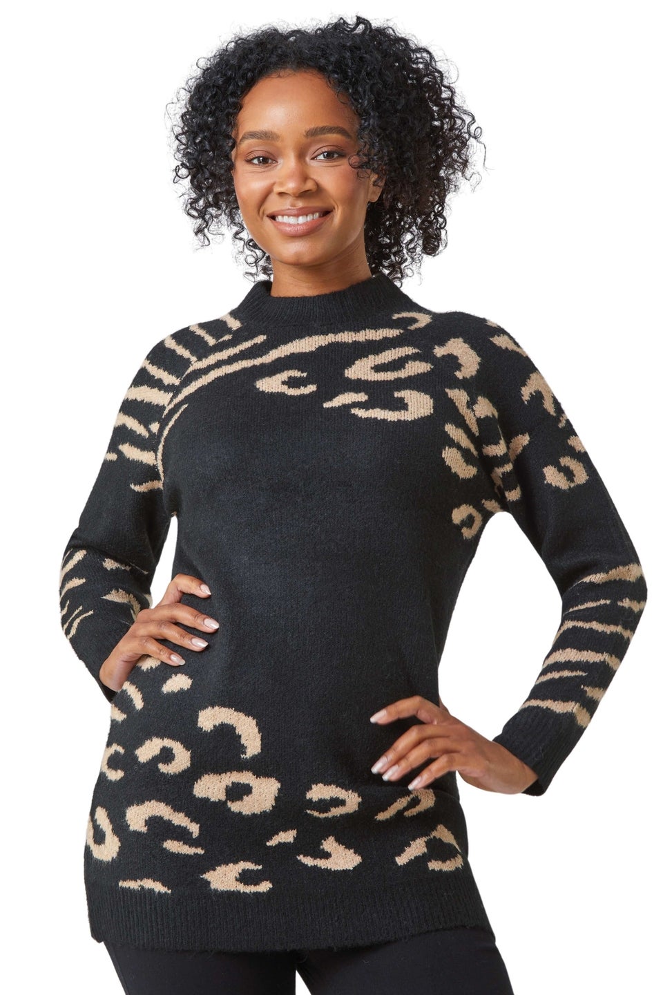 Roman Black Petite Animal Print Longline Jumper