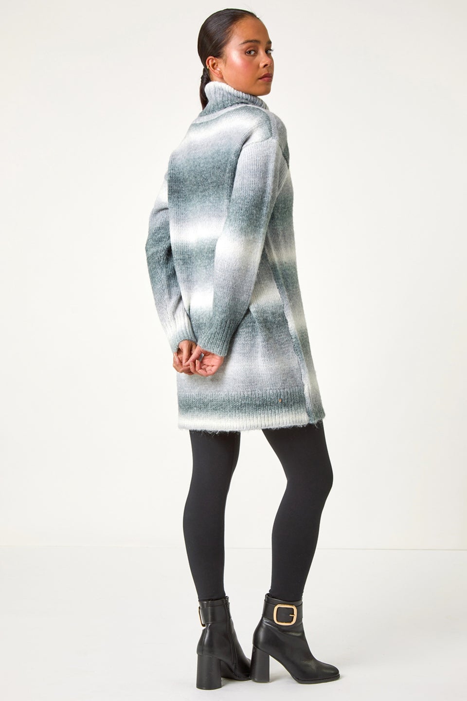 Roman Grey Petite Spacedye Stripe Roll Neck Jumper