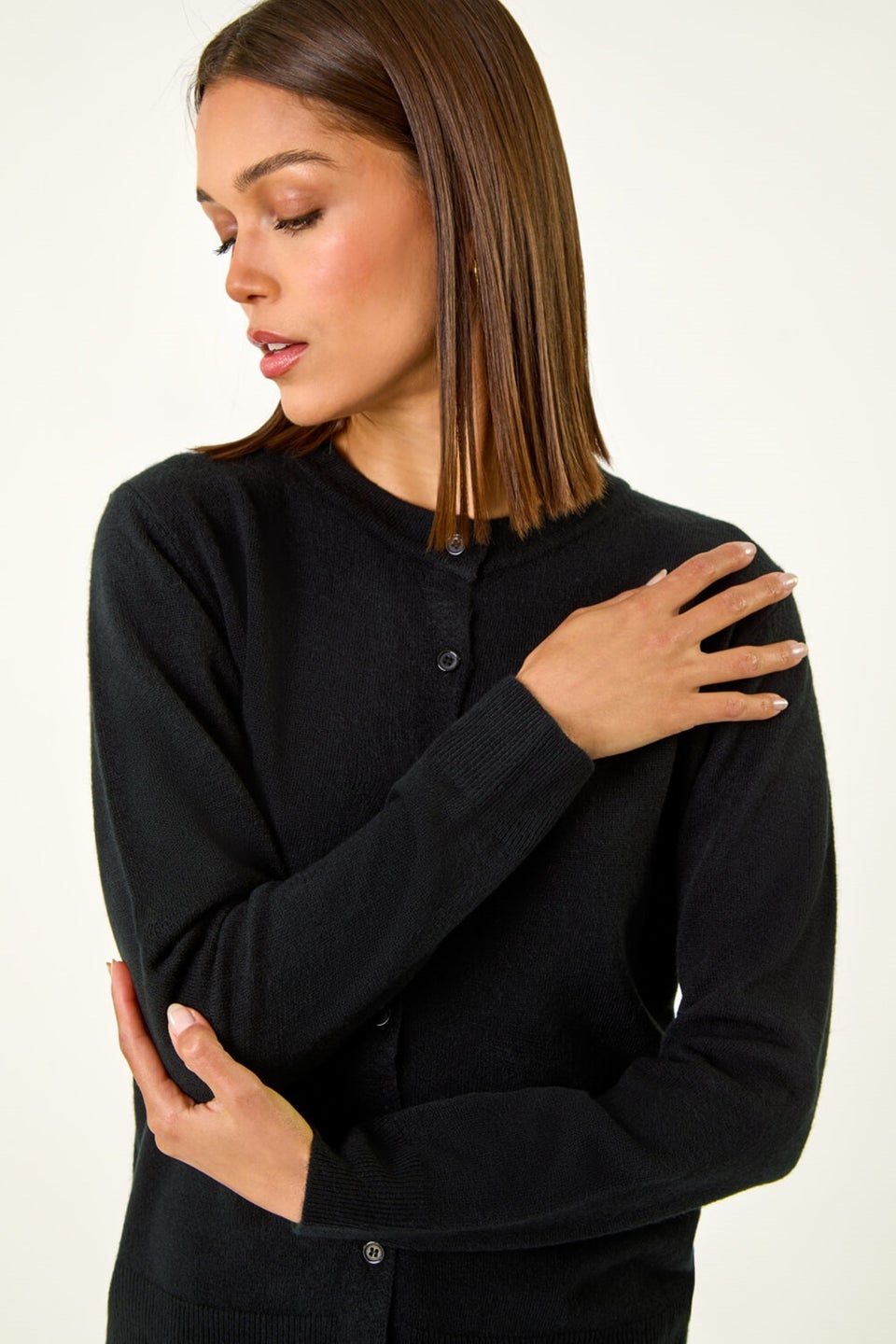 Roman Black Soft Knit Crew Neck Cardigan