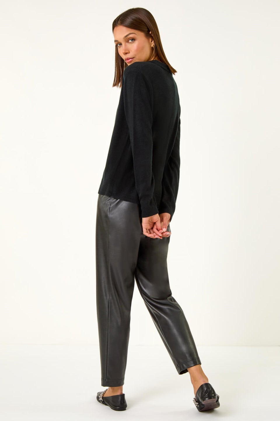 Roman Black Soft Knit Crew Neck Cardigan