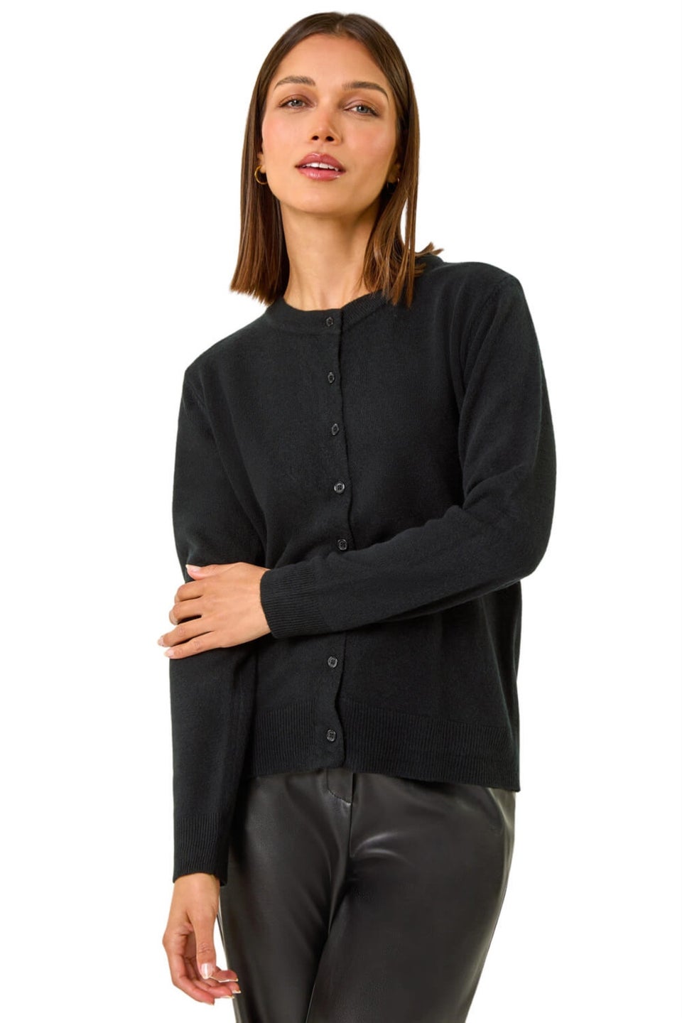 Roman Black Soft Knit Crew Neck Cardigan