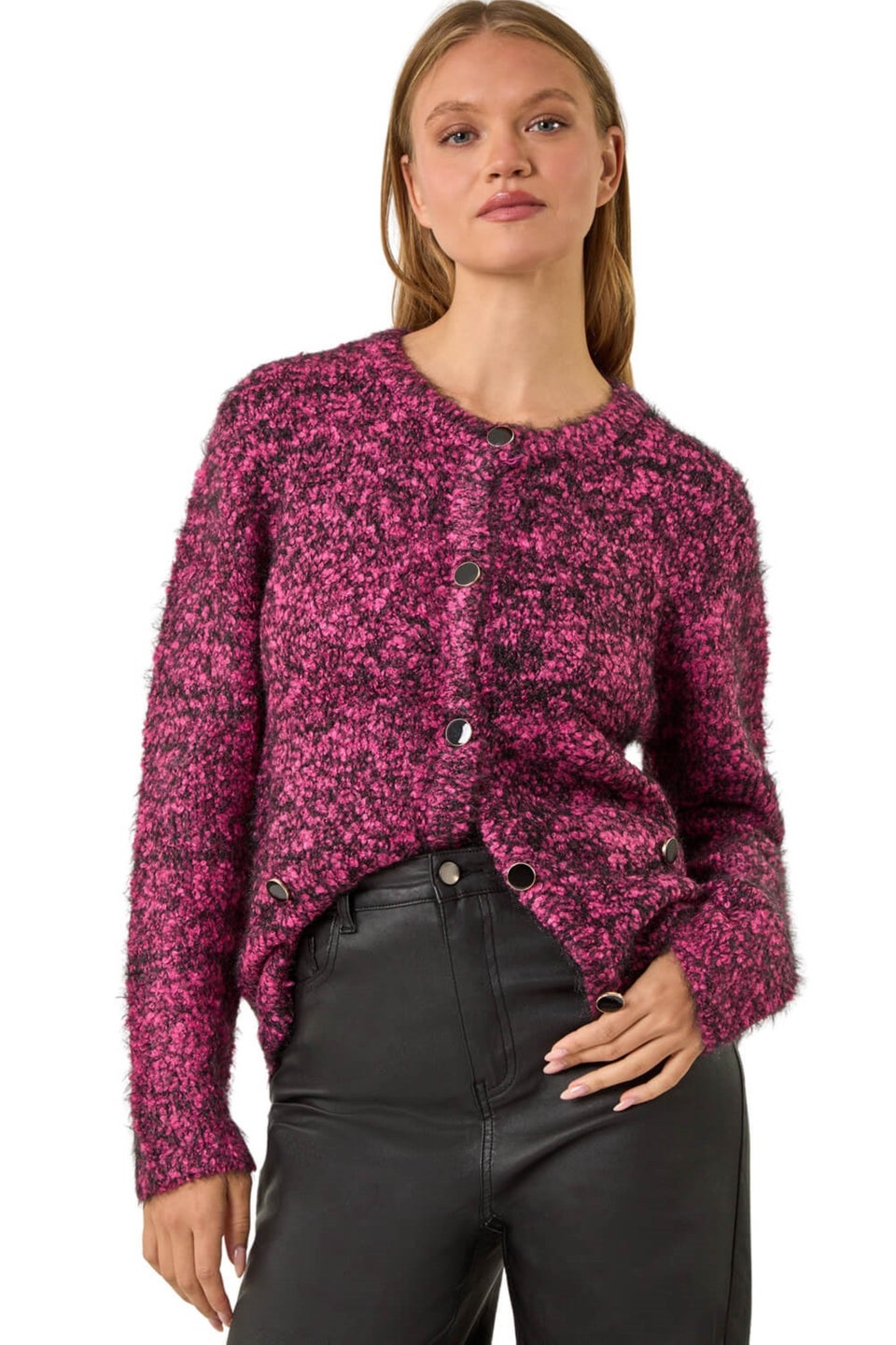Roman Candy Pink Fluffy Knit Button Cardigan