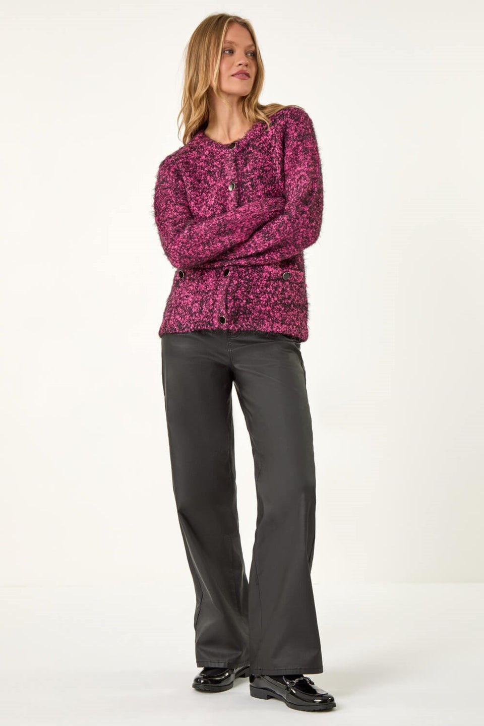Roman Candy Pink Fluffy Knit Button Cardigan