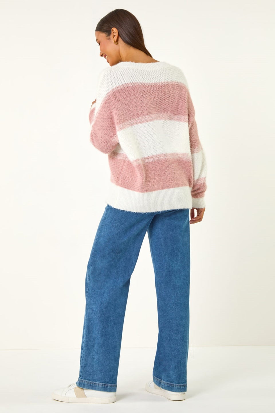 Roman Pink V-Neck Stripe Knit Jumper