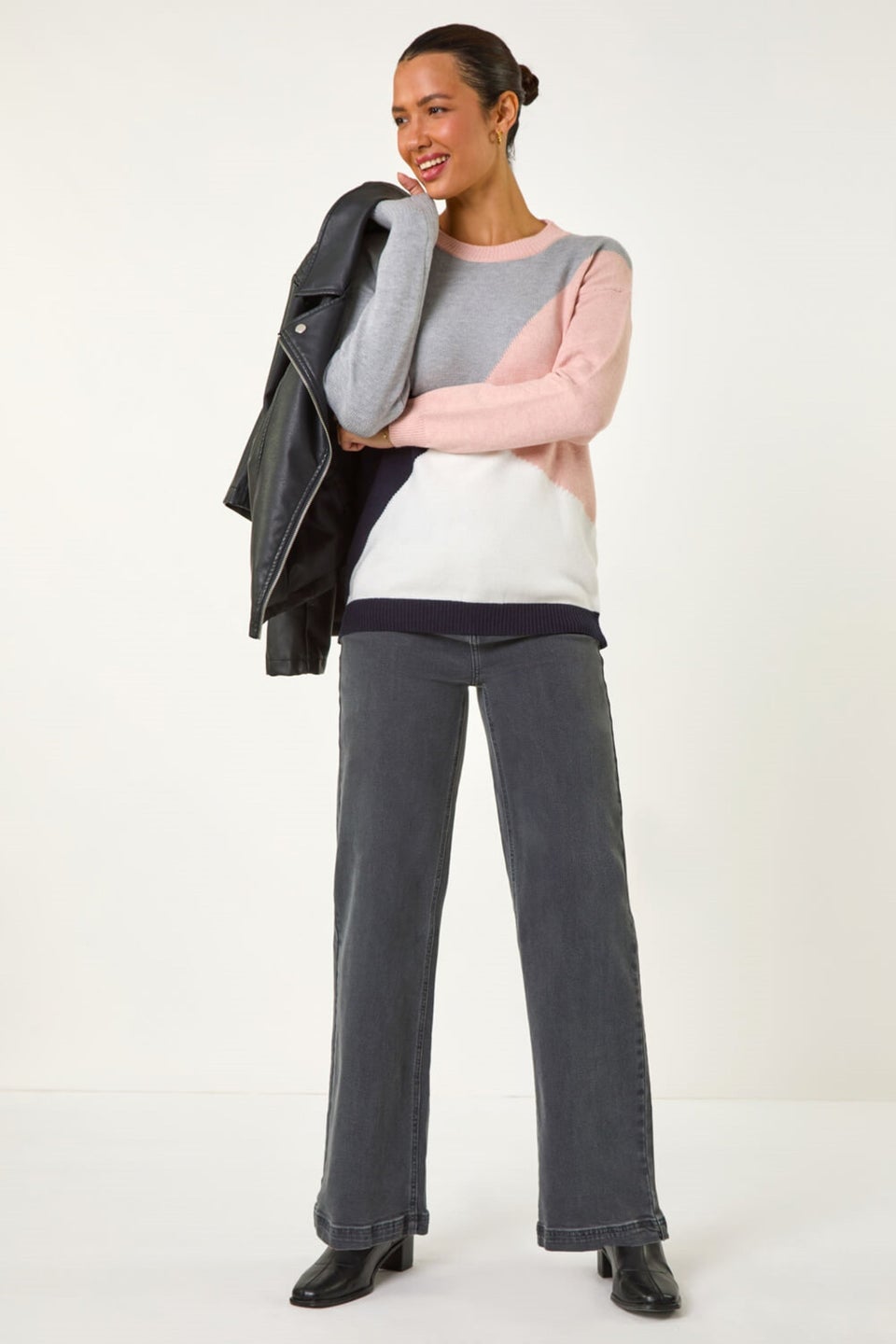 Roman Pink Colour Block Knitted Jumper