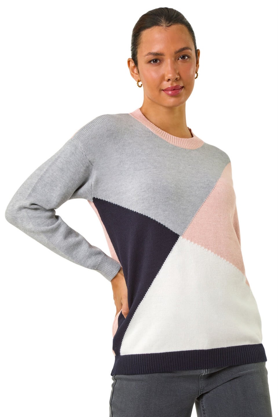 Roman Pink Colour Block Knitted Jumper
