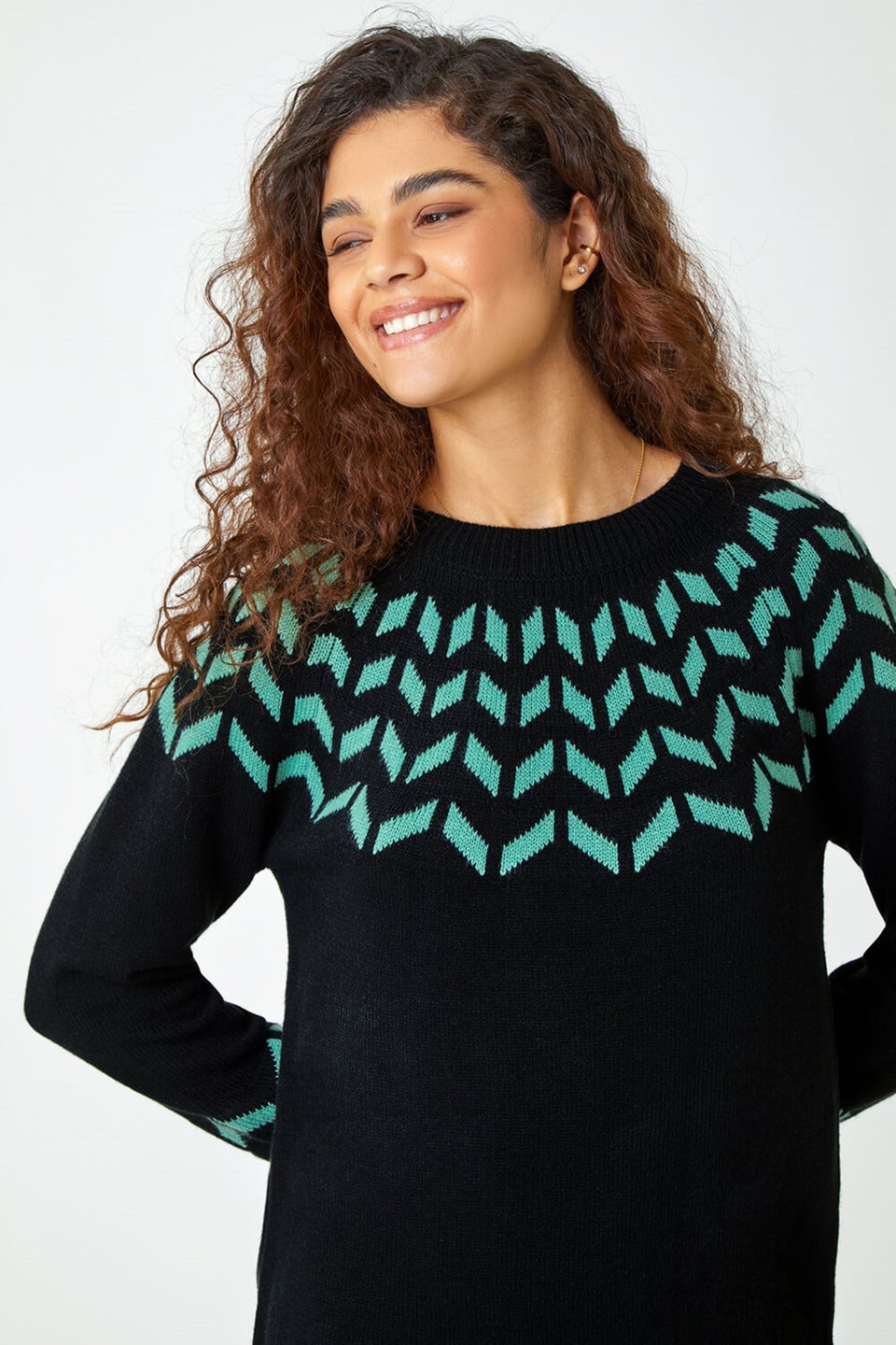 Roman Green  Chevron Print Jumper Dress