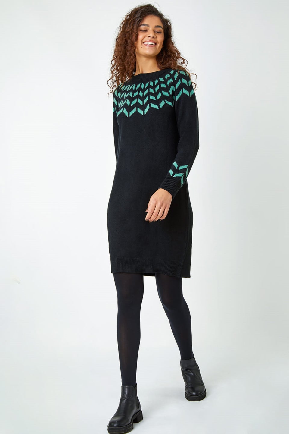 Roman Green  Chevron Print Jumper Dress