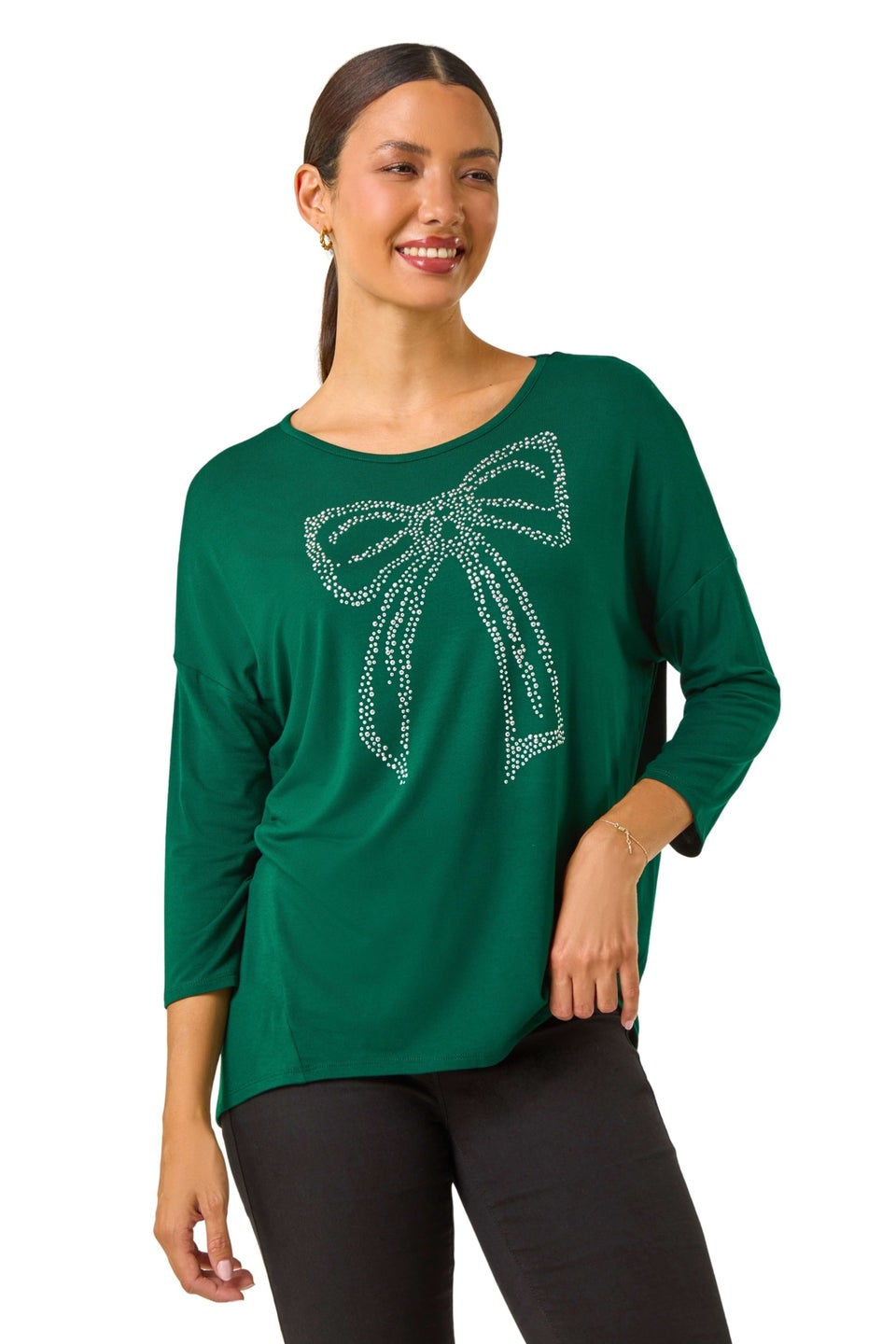 Roman Forest Green Hotfix Embellished Bow Top