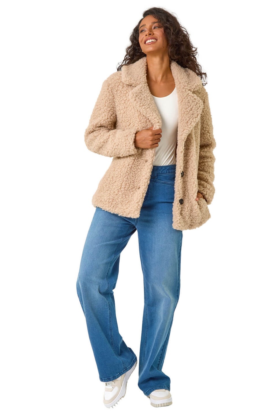 Dusk Beige Textured Borg Pocket Short Coat