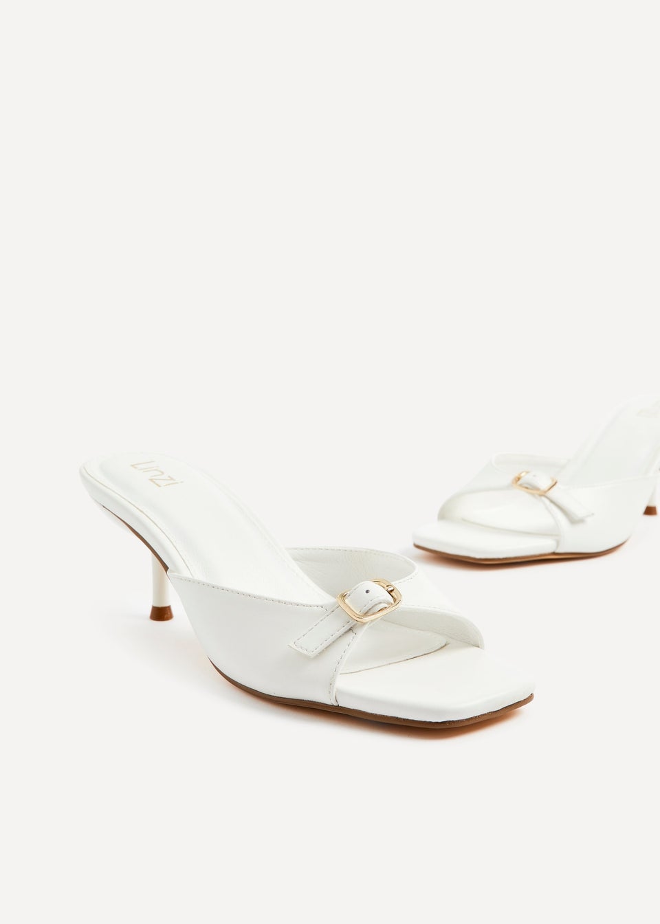 Linzi Fergie White Faux Leather Square Toe Mule