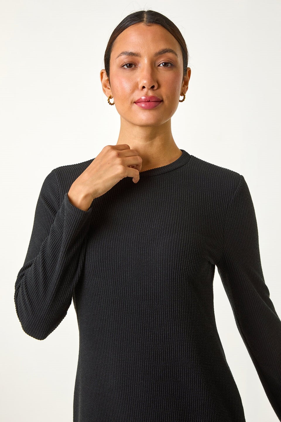 Roman Black Textured A-Line Knitted Jumper Dress