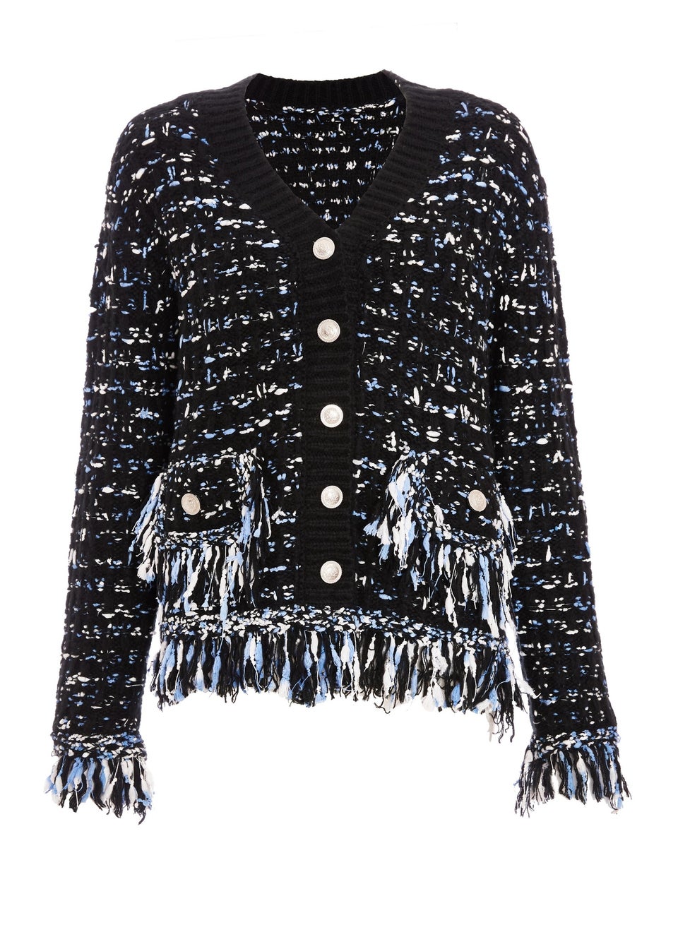 Quiz Black Boucle Knit Fringe Cardigan Matalan